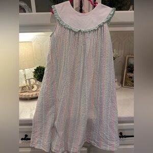 Girls' Pastel Stripe Ruffle Neck Dress - White, Pink, Mint